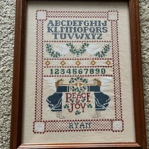 Framed Cross-Stitch Alphabet Sampler